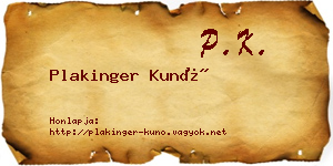 Plakinger Kunó névjegykártya
